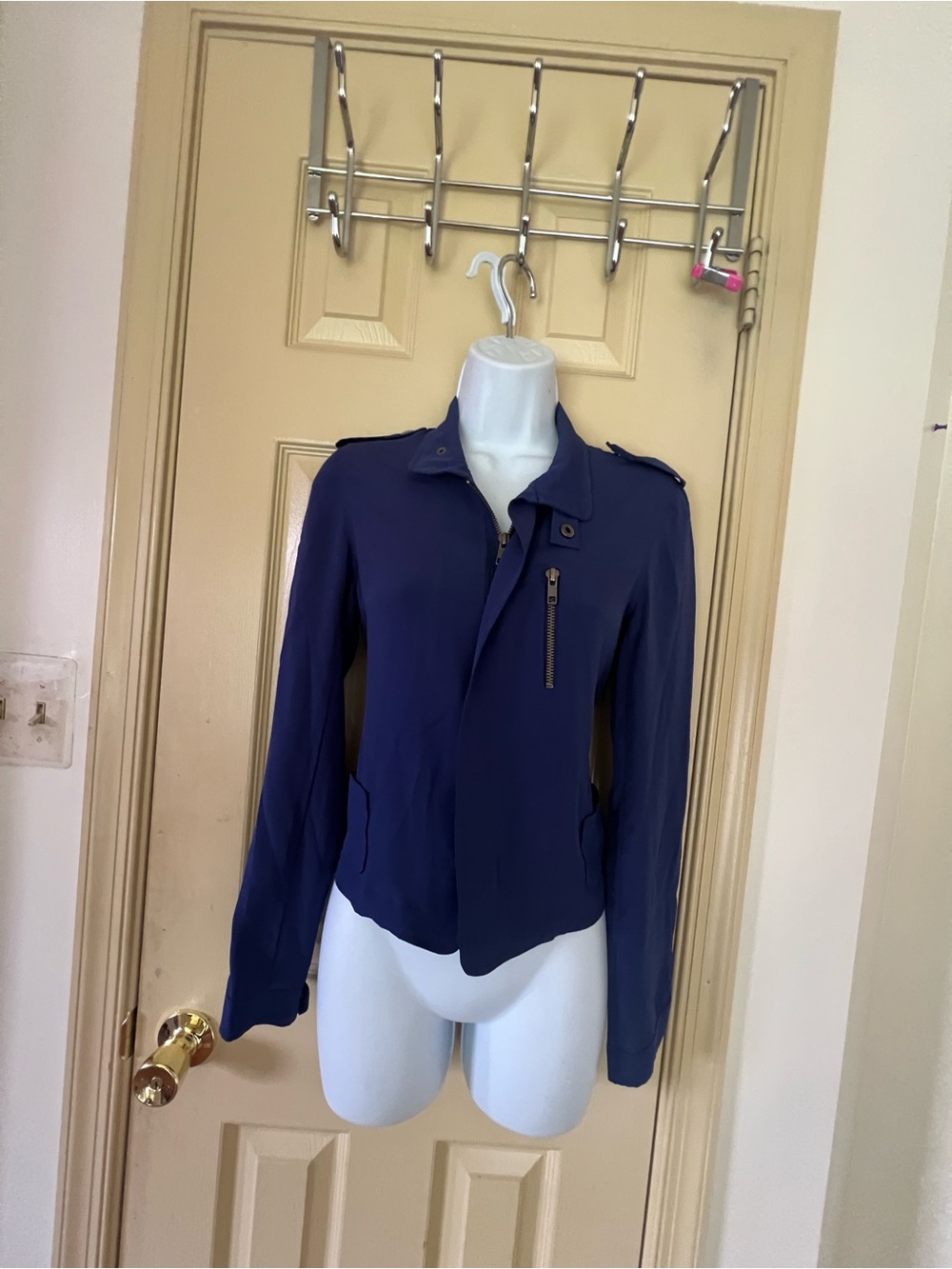 BCBGeneration Navy Zip-Front Lightweight Leather Jacket